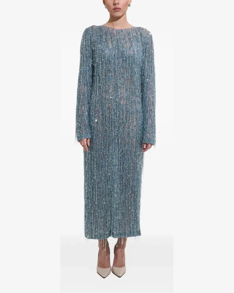Dina Melwani fringed crystal-embellished midi dress - Blau Blau