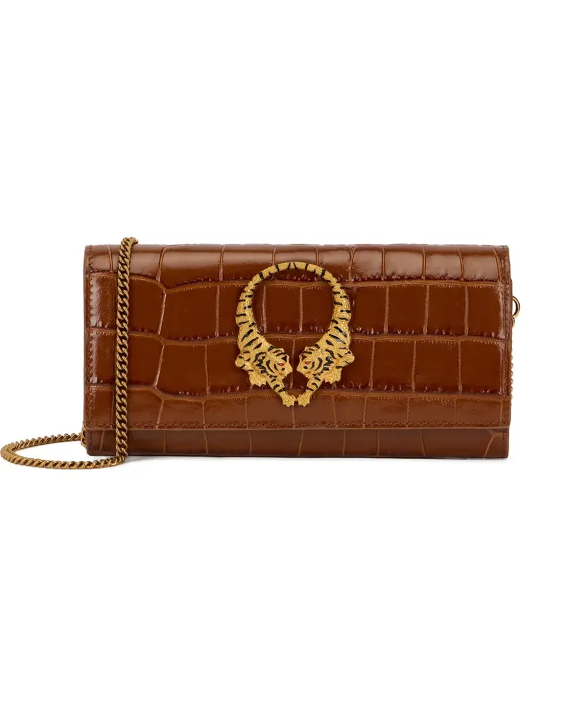 Roberto Cavalli crocodile-effect Tiger Tooth wallet on chain - Braun Braun