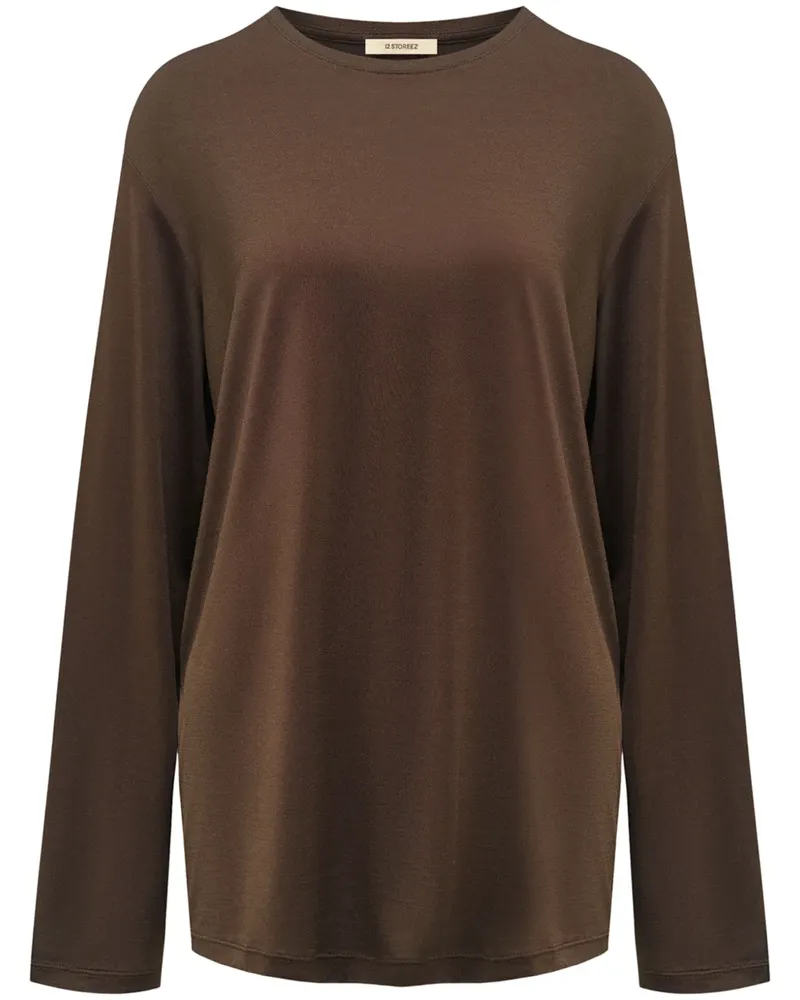 12 STOREEZ Langarmshirt aus Seide - Braun Braun