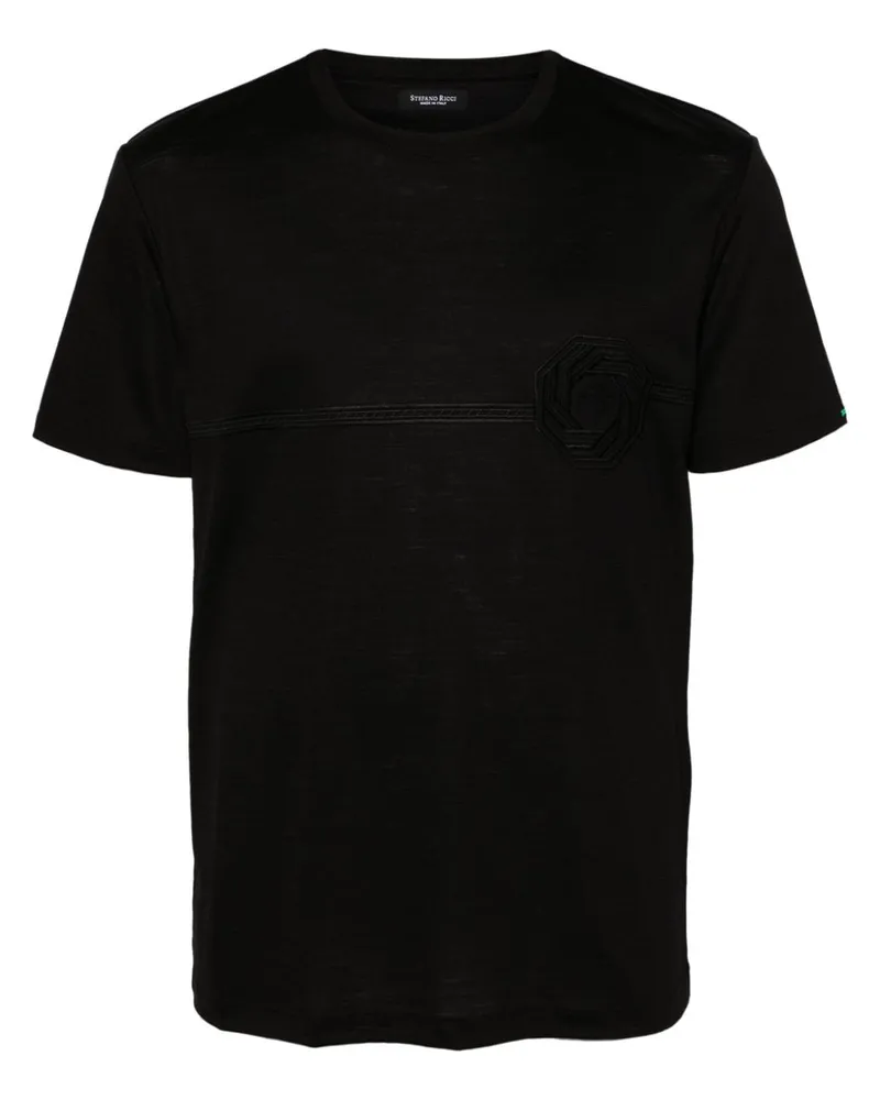 Stefano Ricci T-Shirt mit Logo-Stickerei - Schwarz Schwarz