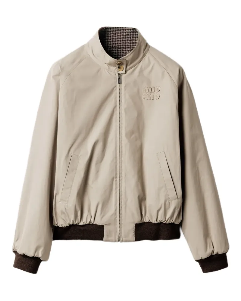 Miu Miu houndstooth-lining reversible bomber jacket - Nude Nude