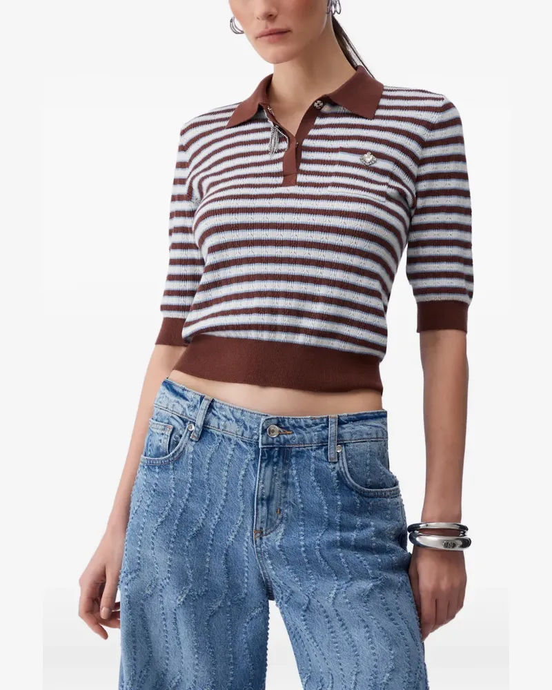Liu Jo striped jewell-embellishment polo - Braun Braun