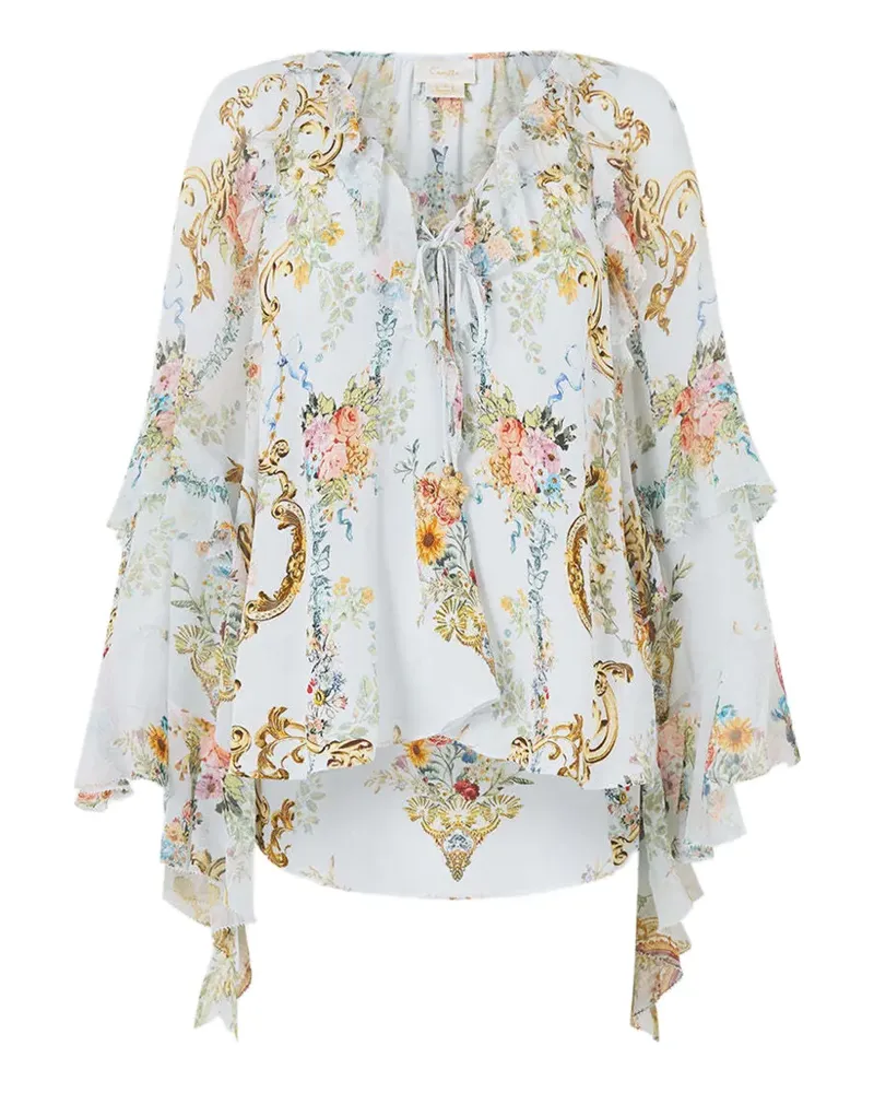 Camilla ruffled V-neck blouse - Weiß Weiß