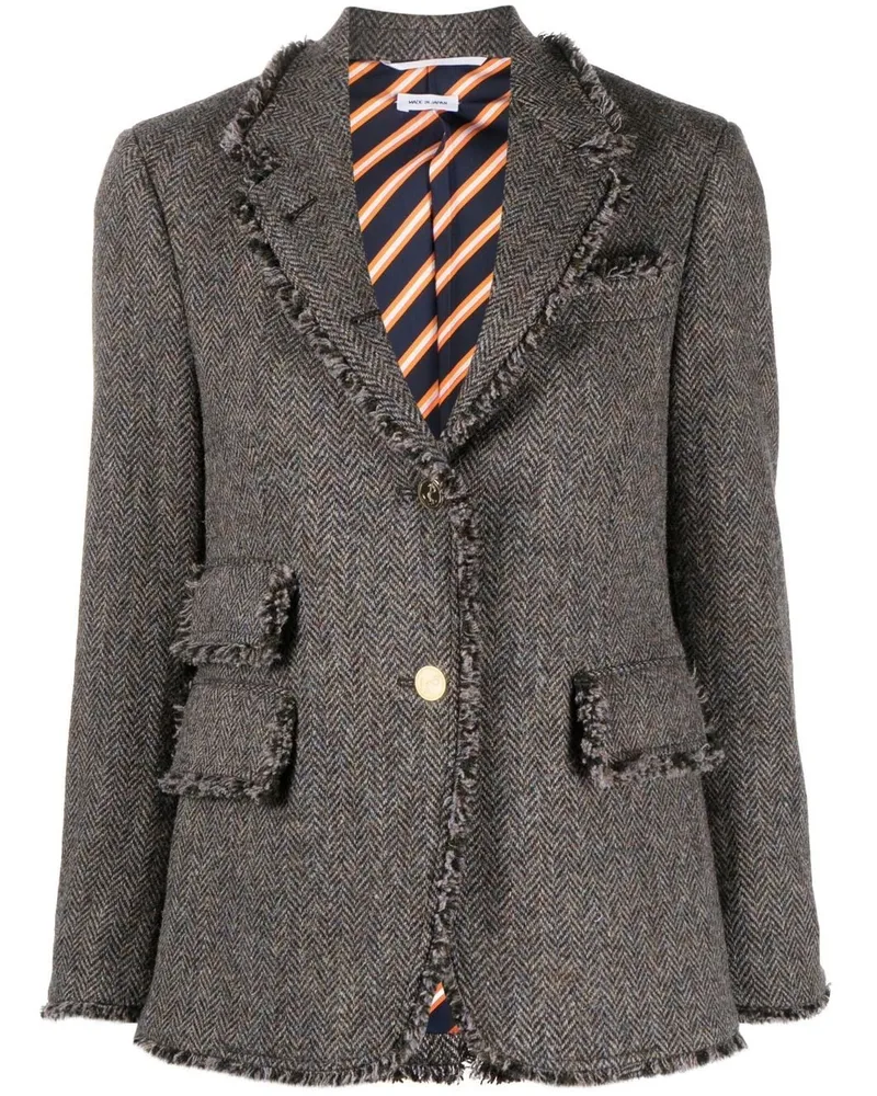 Thom Browne Tweed-Jacke mit Fischgrätenmuster Braun