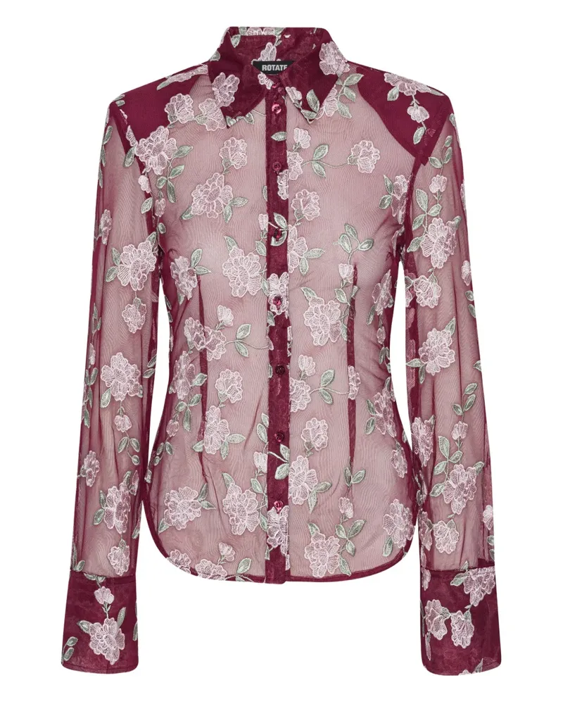 ROTATE Birger Christensen Mesh-Hemd mit Blumenstickerei Rot