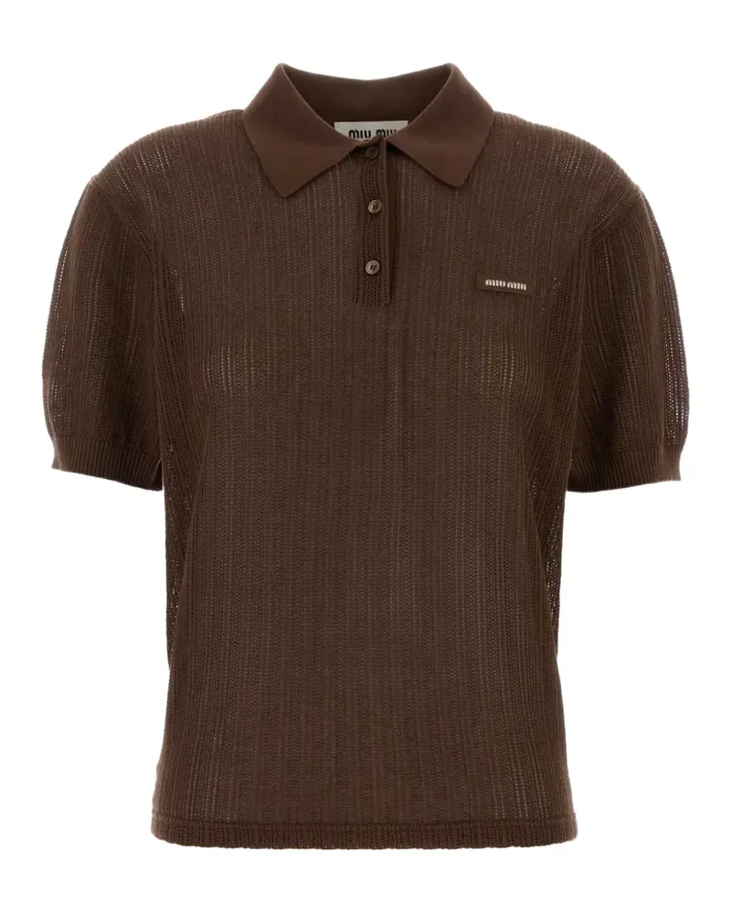 Miu Miu pointelle-knit polo shirt - Braun Braun