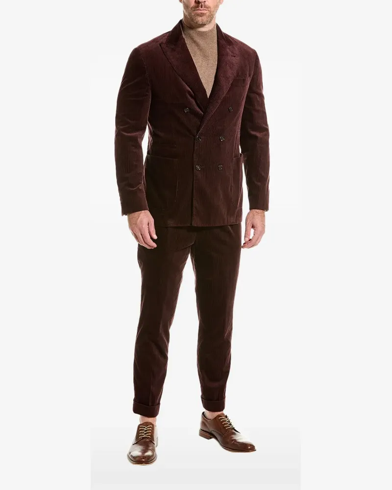 Brunello Cucinelli Doppelreihiger Anzug mit Cord-Struktur - Violett Violett