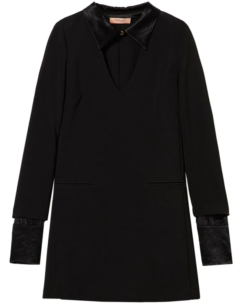 Twin-Set Krepp-Minikleid mit Satindetail - Schwarz Schwarz