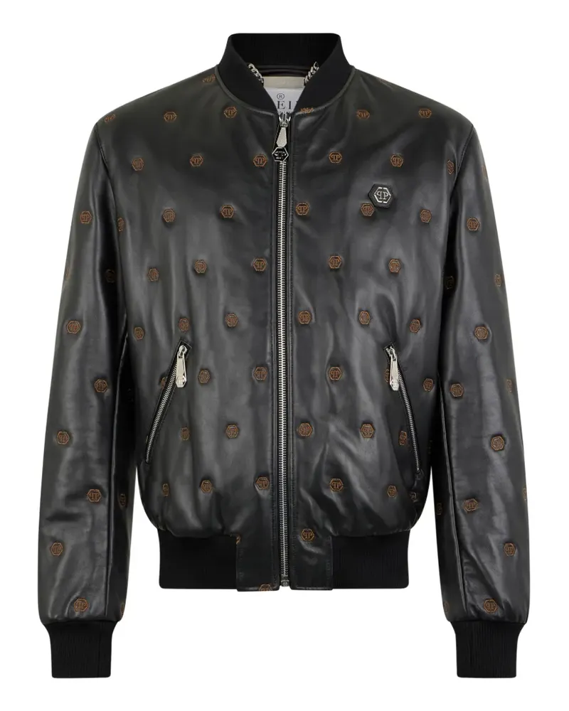 Philipp Plein Bomberjacke mit Monogramm-Stickerei - Schwarz Schwarz