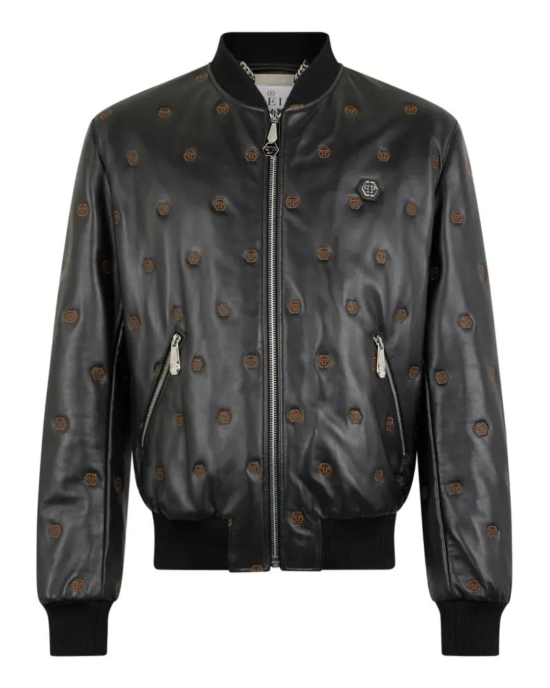 Philipp Plein embroidered nappa leather bomber jacket - Schwarz Schwarz