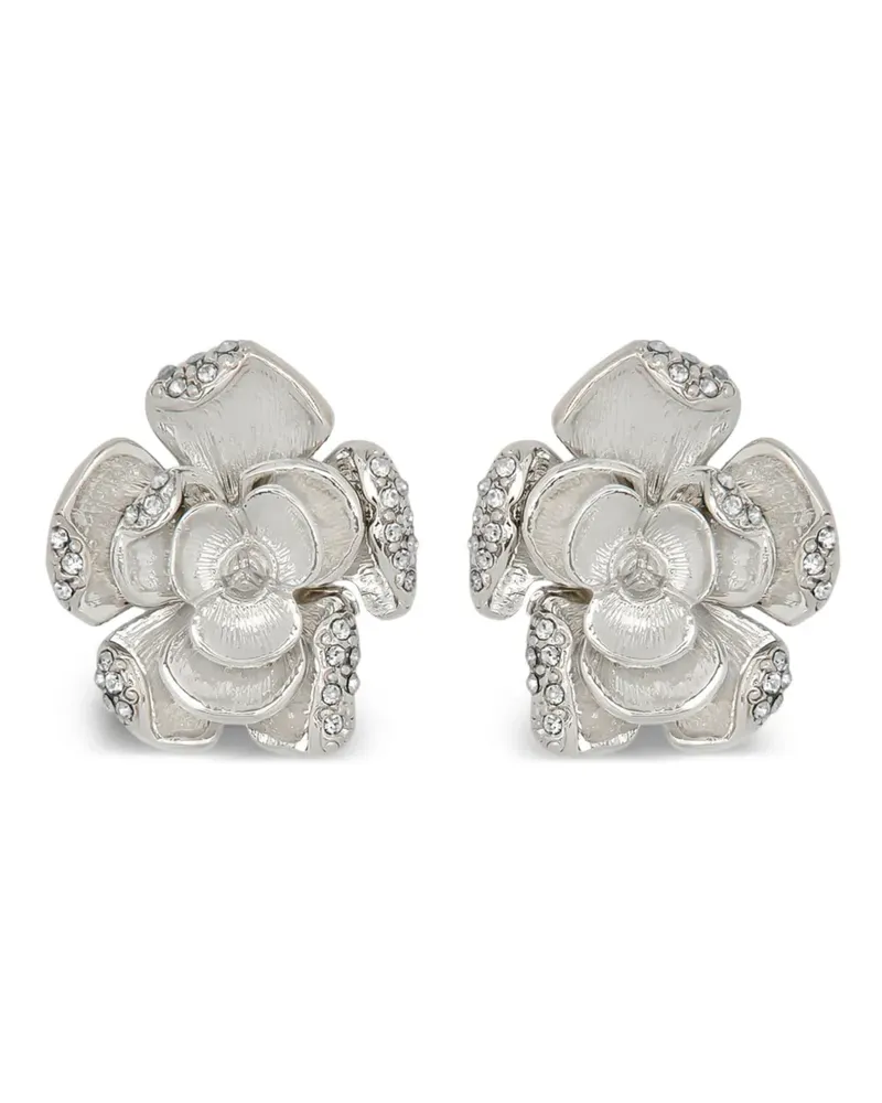 Oscar de la Renta Kleine Pavé Rose Ohrringe Silber