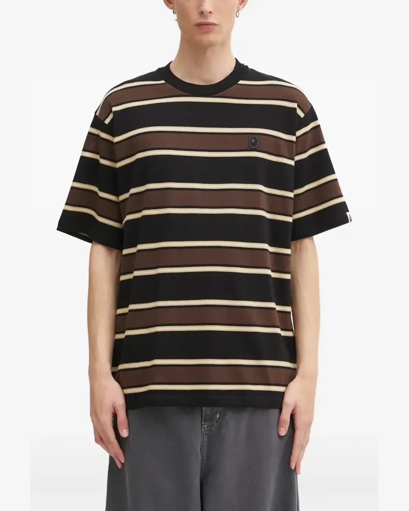 BAPE Kurzärmeliges One Point Strip T-Shirt - Schwarz Schwarz