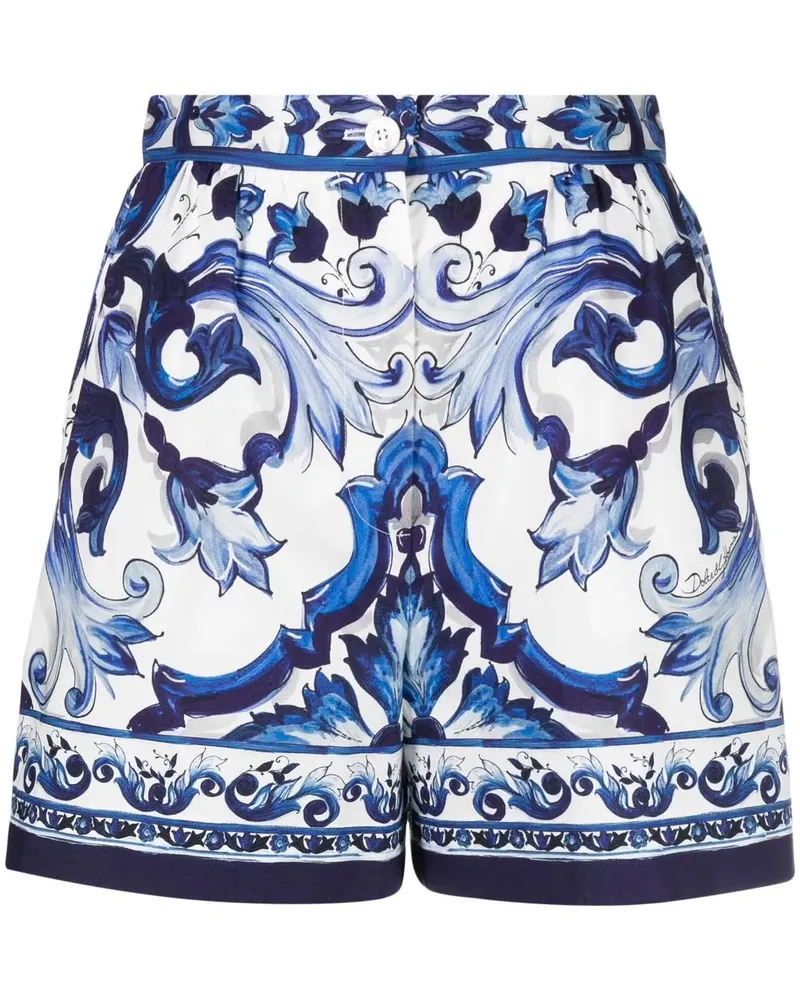 Dolce & Gabbana Popeline-Shorts mit Majolica-Print - Blau Blau