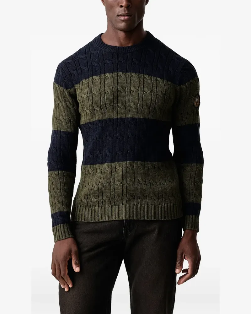 Hackett Gestreifter Pullover mit Zopfmuster - Grün Grün