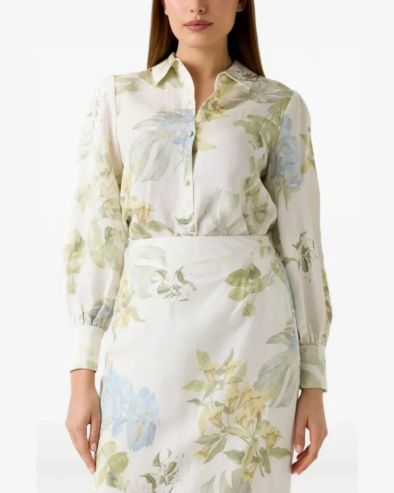 Guess linen-blend printed shirt - Nude Nude
