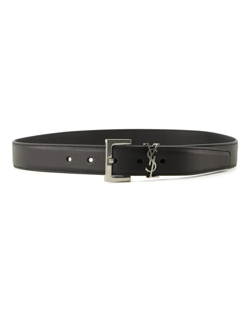 Saint Laurent Cassandre logo leather belt - Schwarz Schwarz
