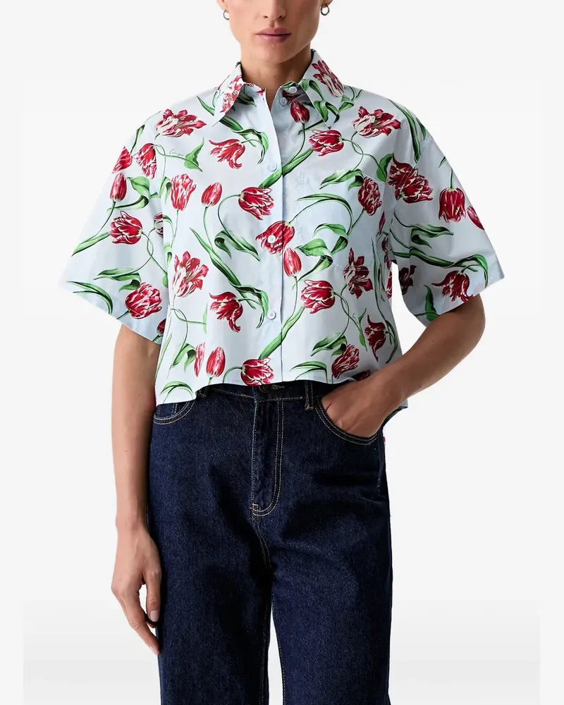 Kenzo floral-print cropped shirt - Blau Blau