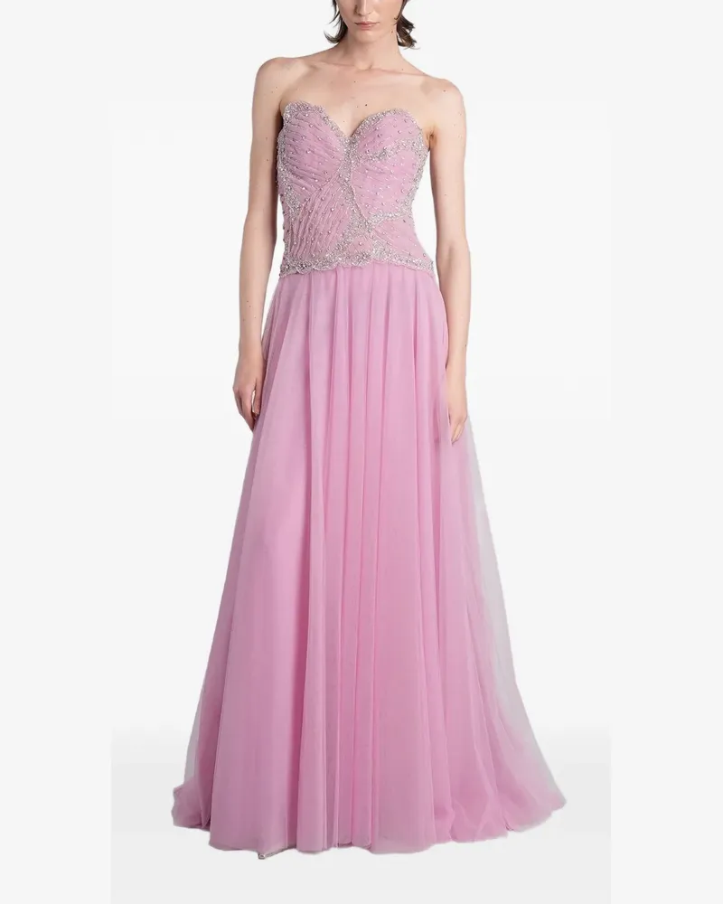 COSTARELLOS Schulterfreies Vivienne Maxikleid mit Kristallen - Rosa Rosa