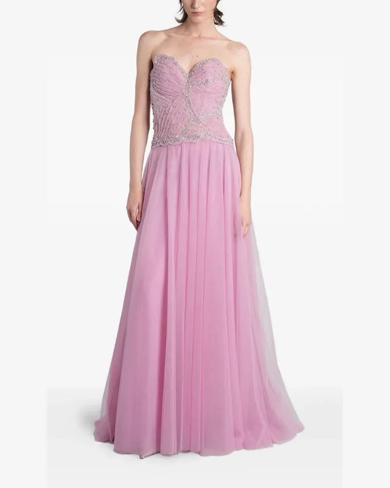 COSTARELLOS Vivienne crystal-embellished strapless gown maxi dress - Rosa Rosa
