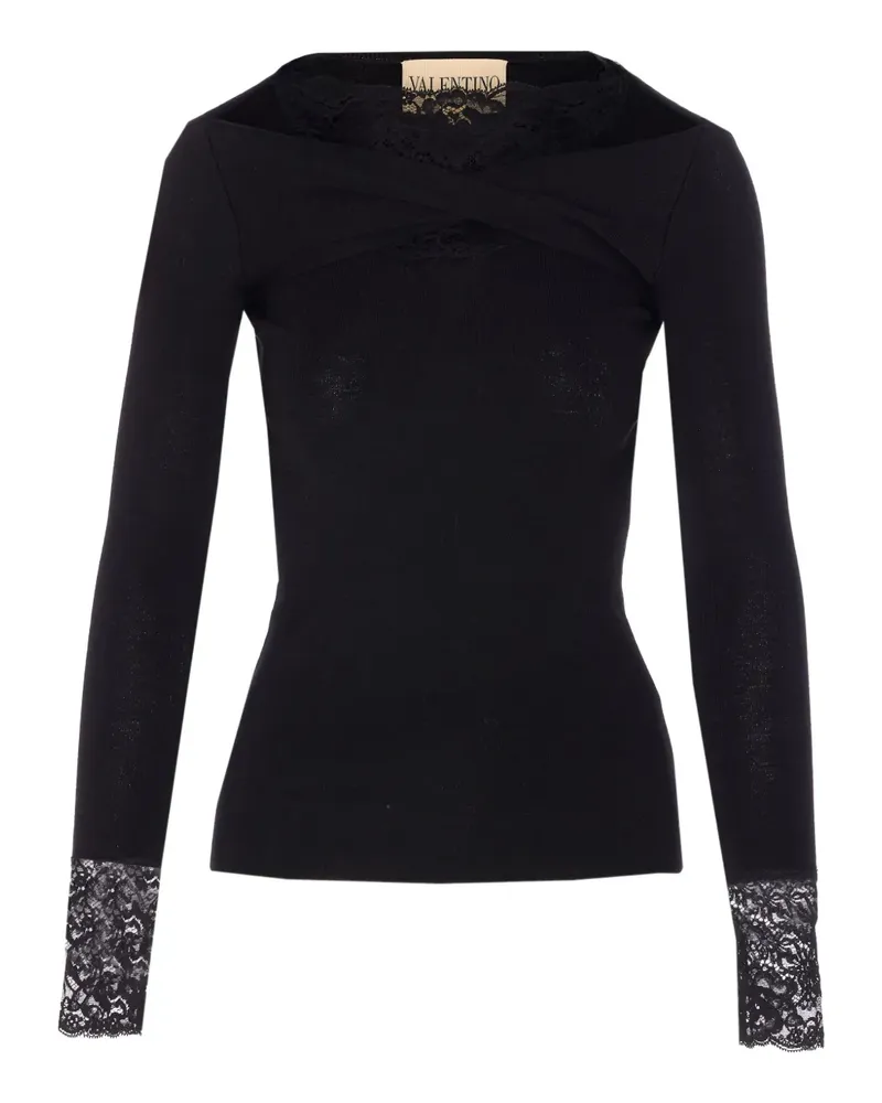 Valentino Garavani lace-trim long-sleeve T-shirt - Schwarz Schwarz