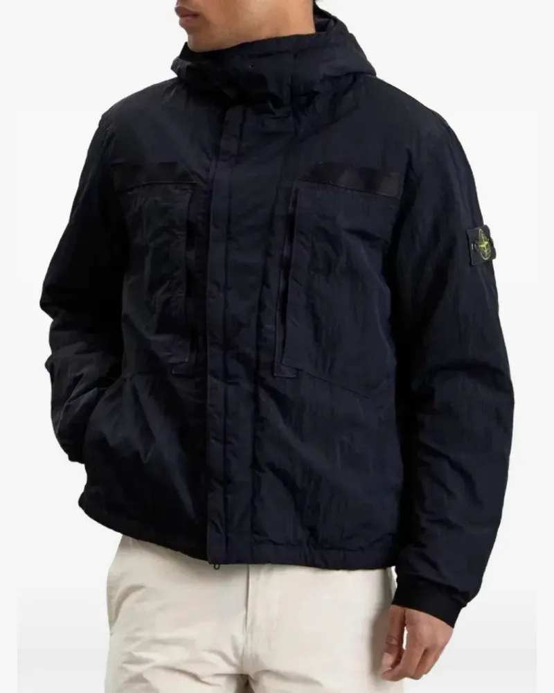 Stone Island Kapuzenjacke mit Logo-Patch - Blau Blau