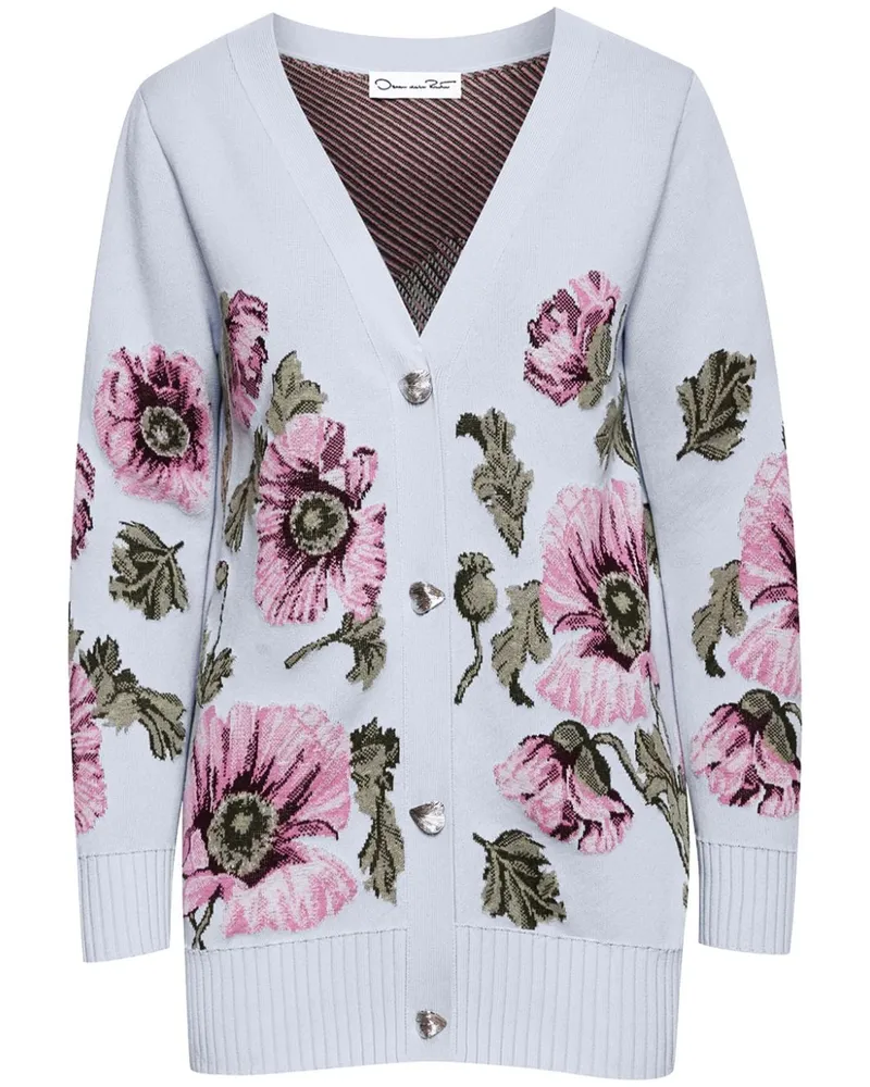 Oscar de la Renta Cardigan mit Jacquard-Blumenmuster - Blau Blau
