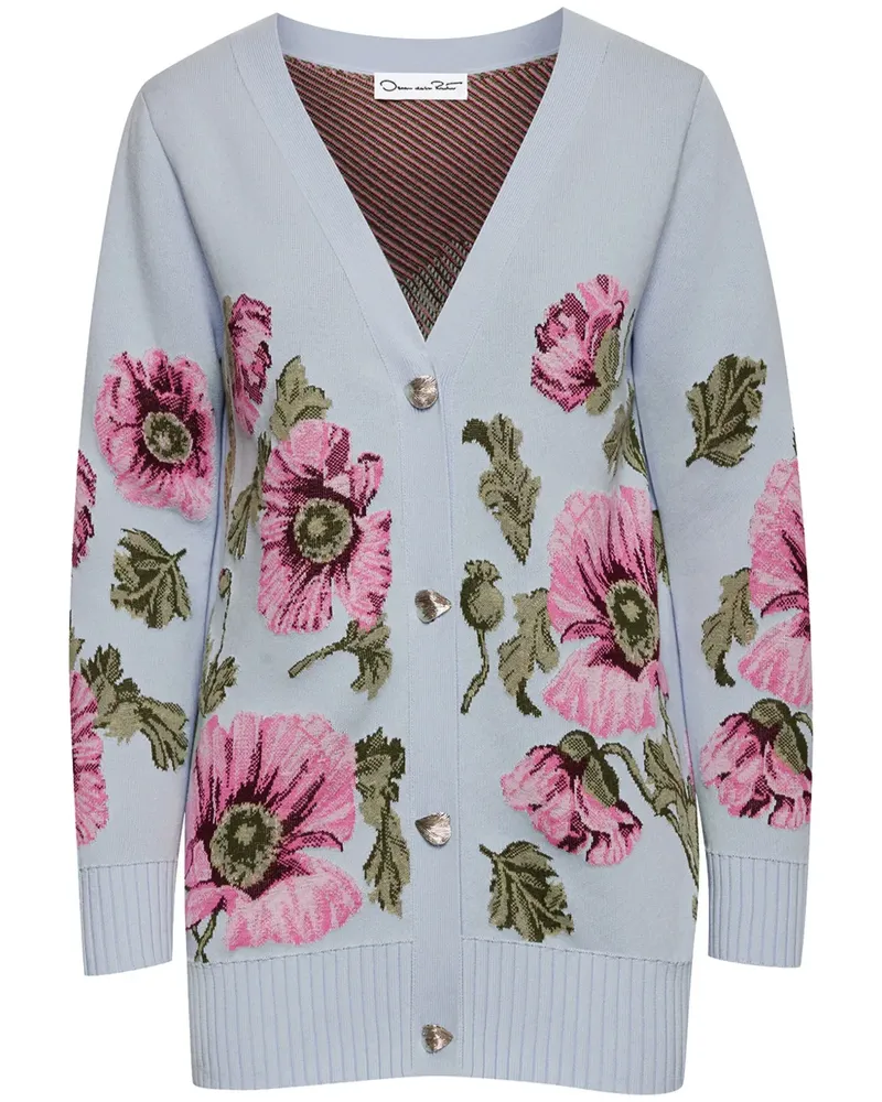 Oscar de la Renta Cardigan mit Jacquard-Blumenmuster - Blau Blau