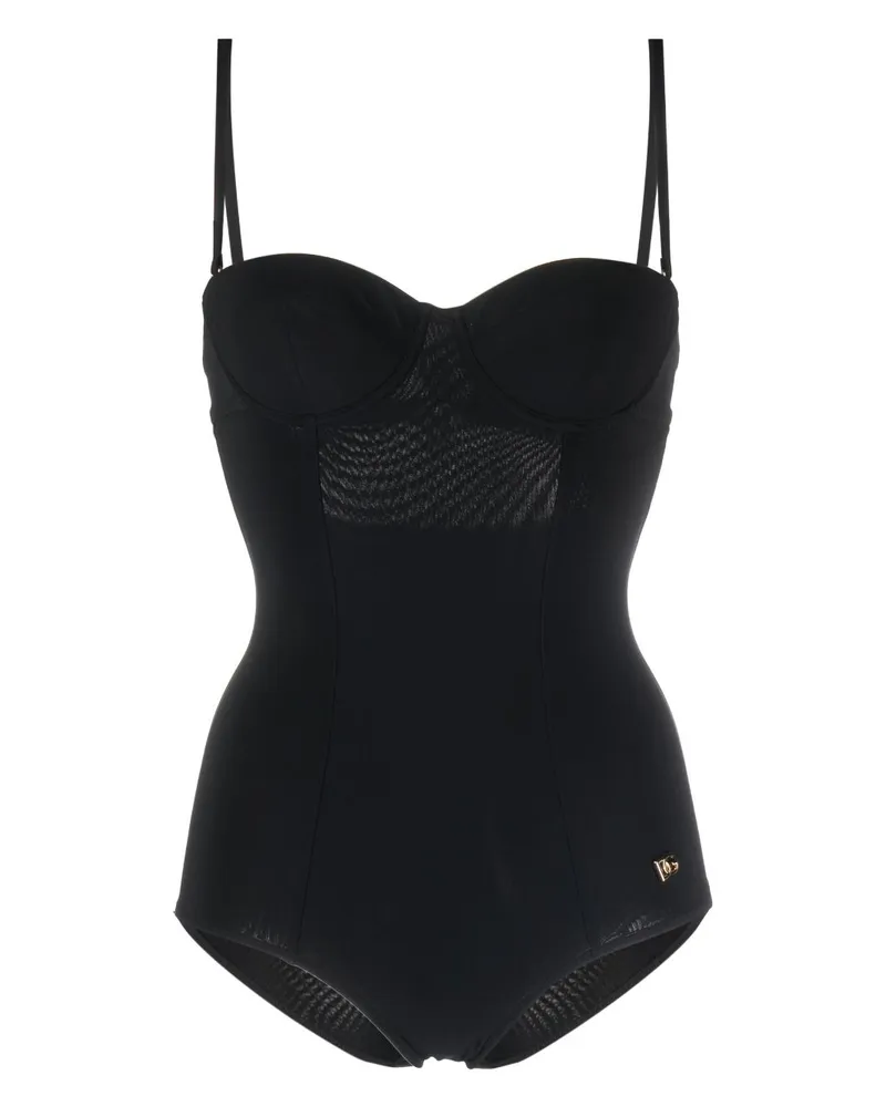 Dolce & Gabbana Badeanzug mit Logo-Schild - Schwarz Schwarz