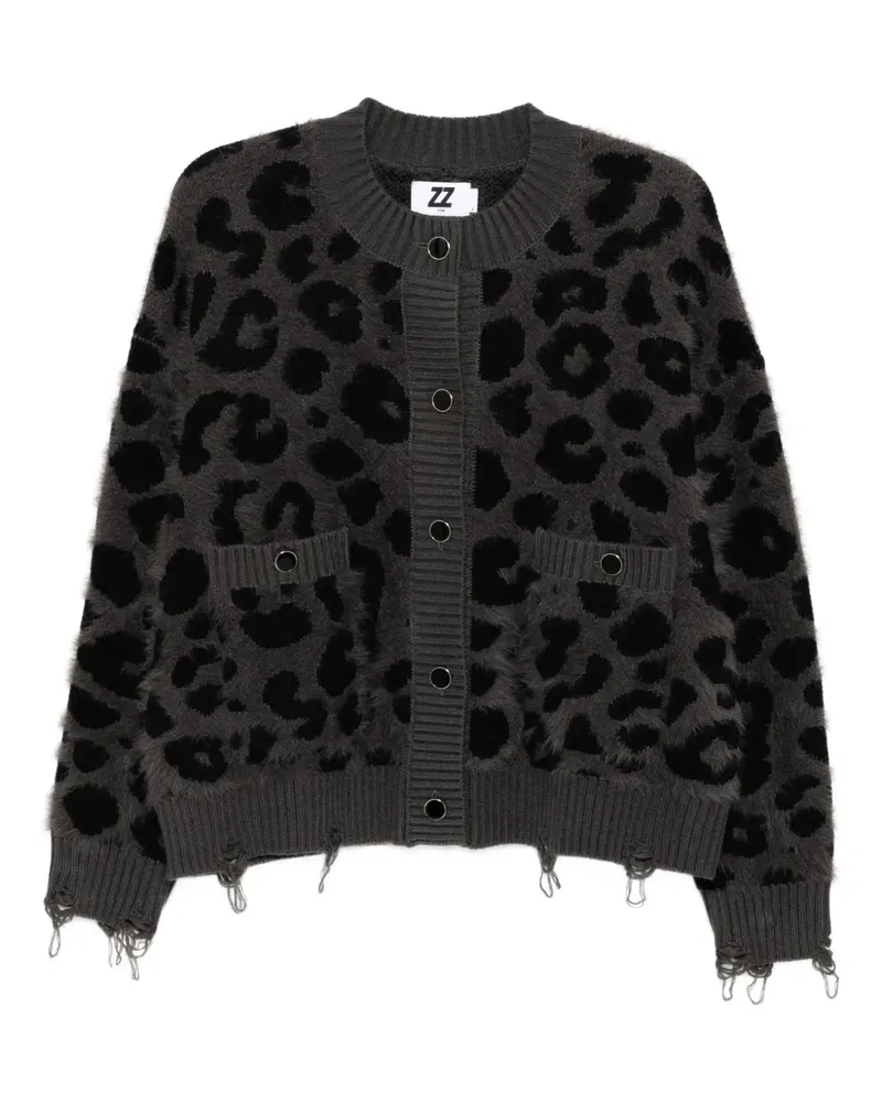 Izzue Distressed-Cardigan mit Leoparden-Intarsie - Grau Grau