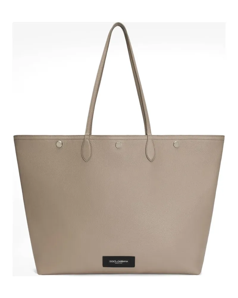 Dolce & Gabbana Essenza logo-patch pebbled tote bag - Nude Nude