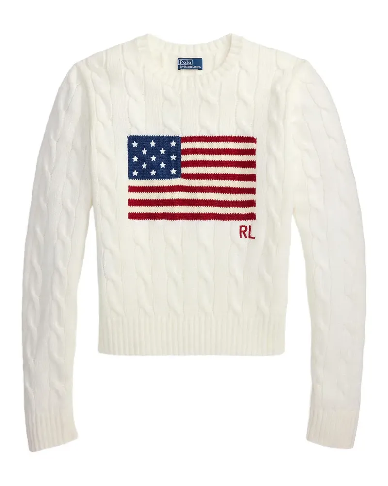 Ralph Lauren Flag-Pullover mit Zopfmuster - Weiß Weiß