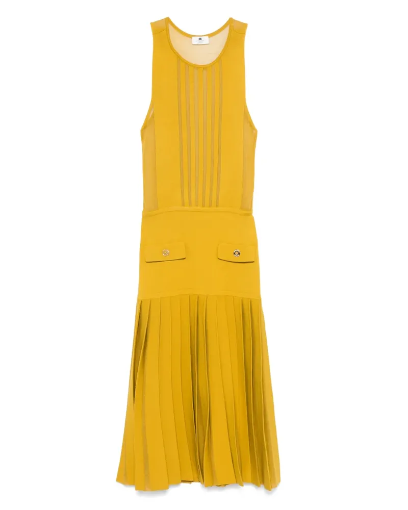 Elisabetta Franchi Gestricktes Midikleid mit semi-transparentem Einsatz - Gelb Gelb