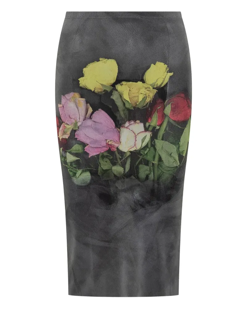 MSGM Roses bouquet-print midi skirt - Grau Grau
