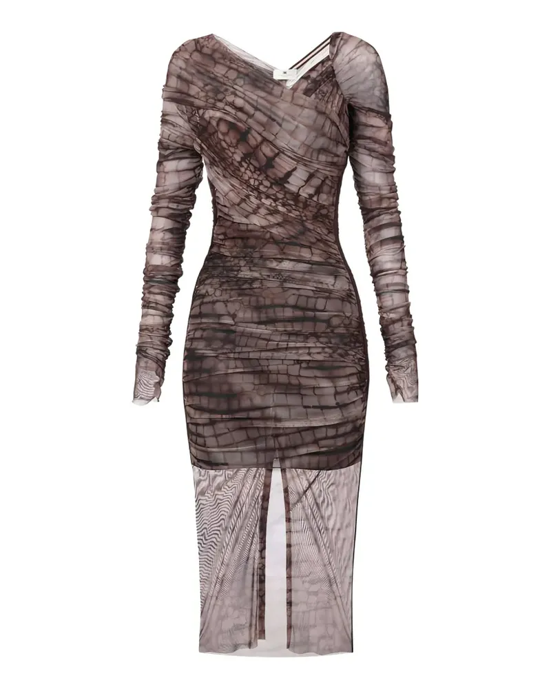 Elisabetta Franchi alligator-print ruched midi dress - Braun Braun