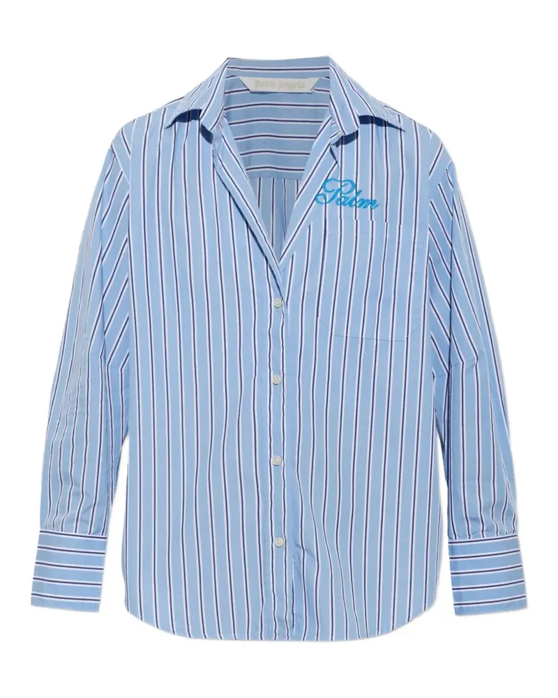 Palm Angels striped embroidered-logo shirt - Blau Blau