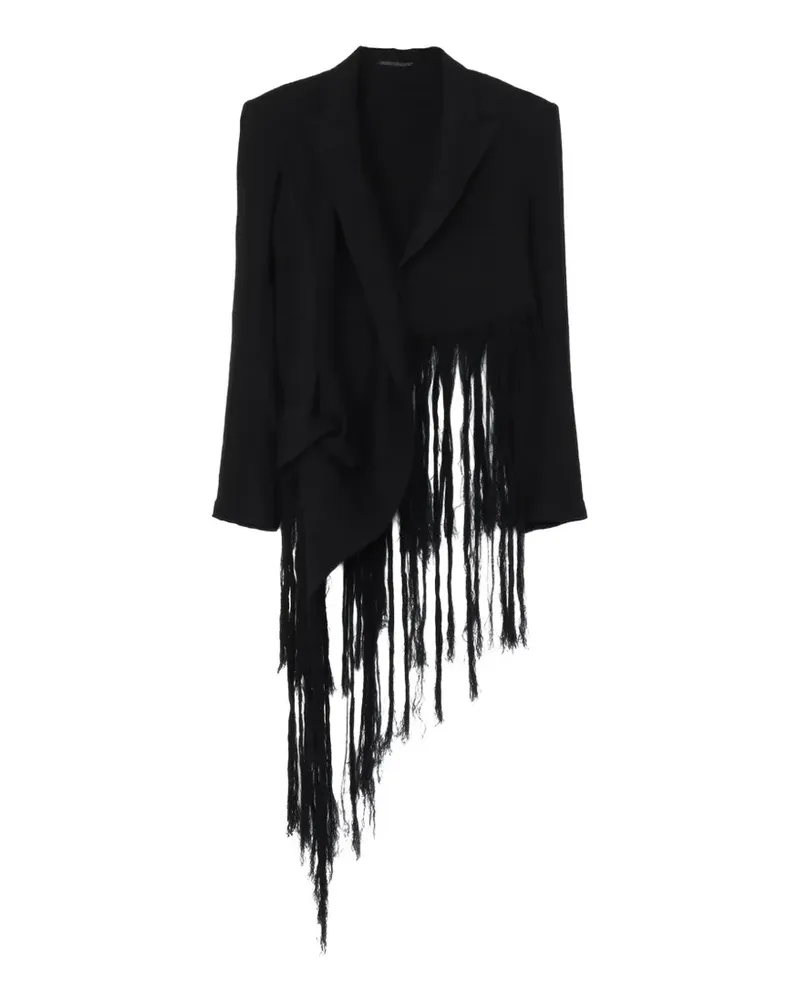 Yohji Yamamoto asymmetric fringe-trimmed jacket - Schwarz Schwarz