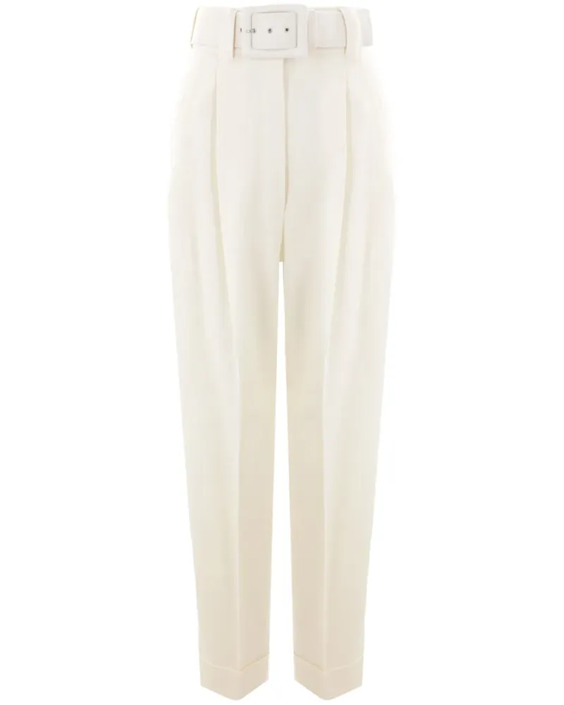 Max Mara Hose mit Gürtel - Weiß Weiß