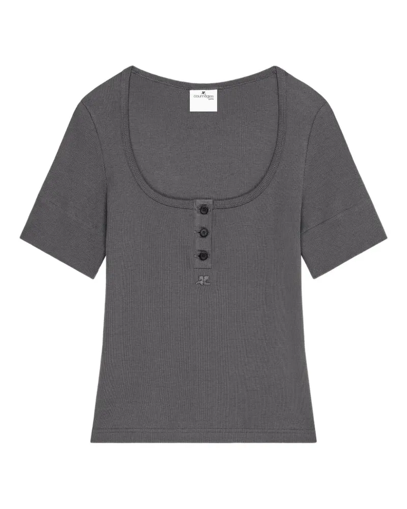 Courrèges Geripptes T-Shirt mit Knöpfen - Grau Grau