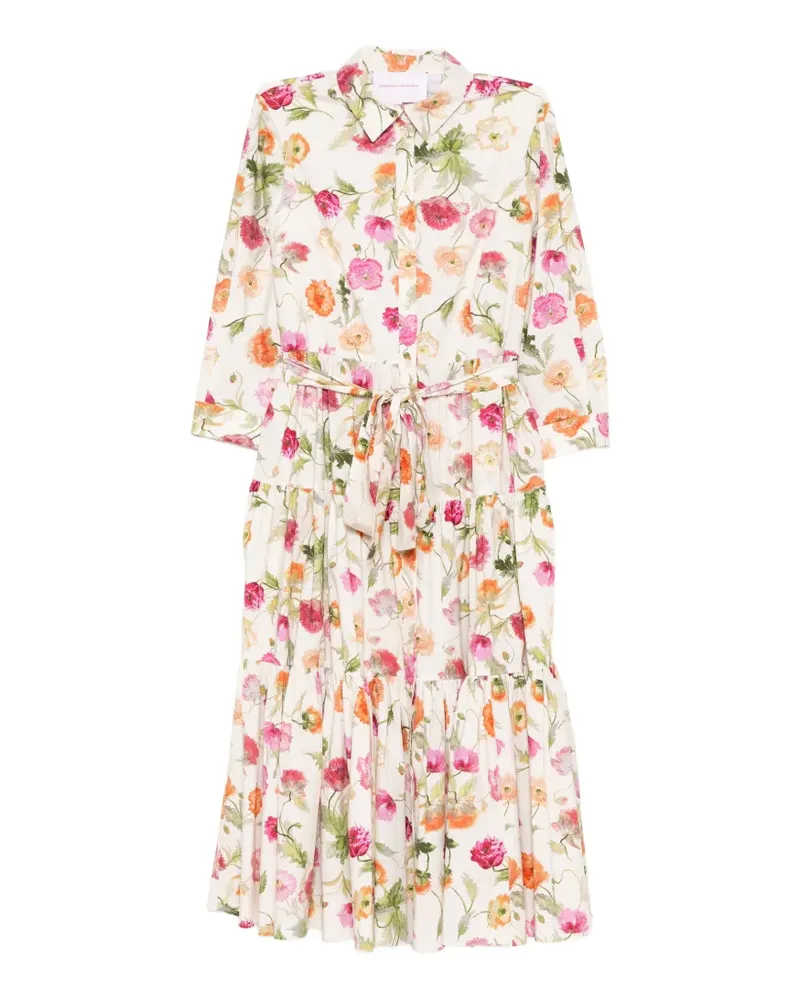 Carolina Herrera New York Gestuftes Midikleid mit Mohn-Print - Nude Nude