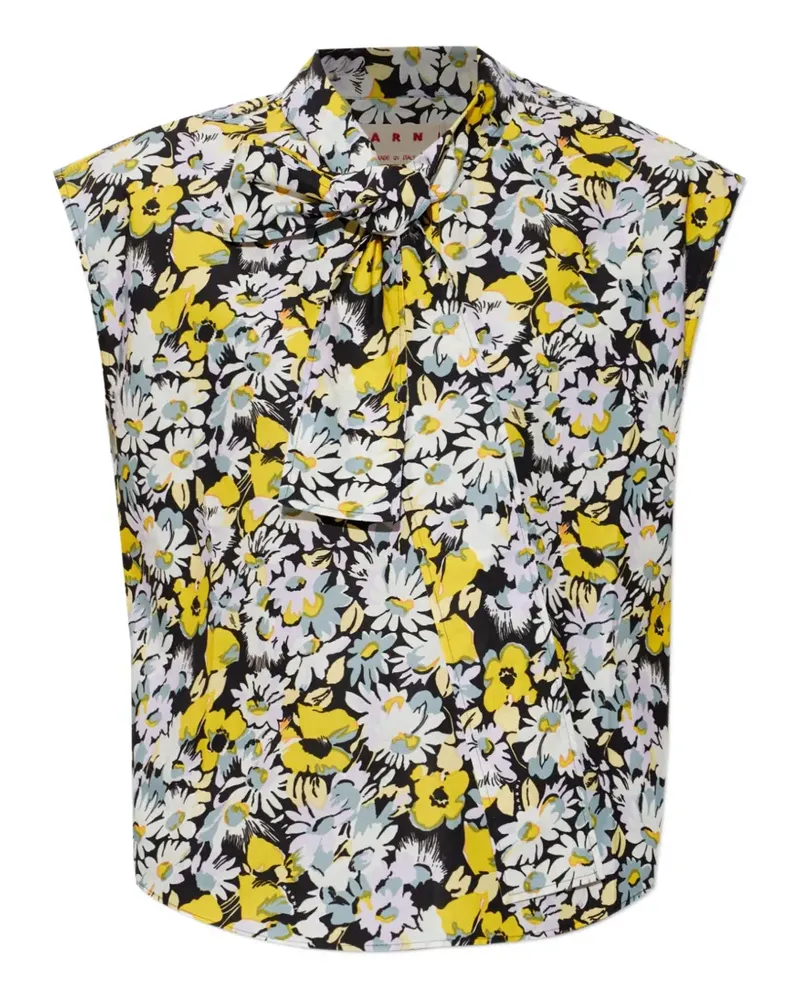 Marni floral-print pussy-bow top - Schwarz Schwarz