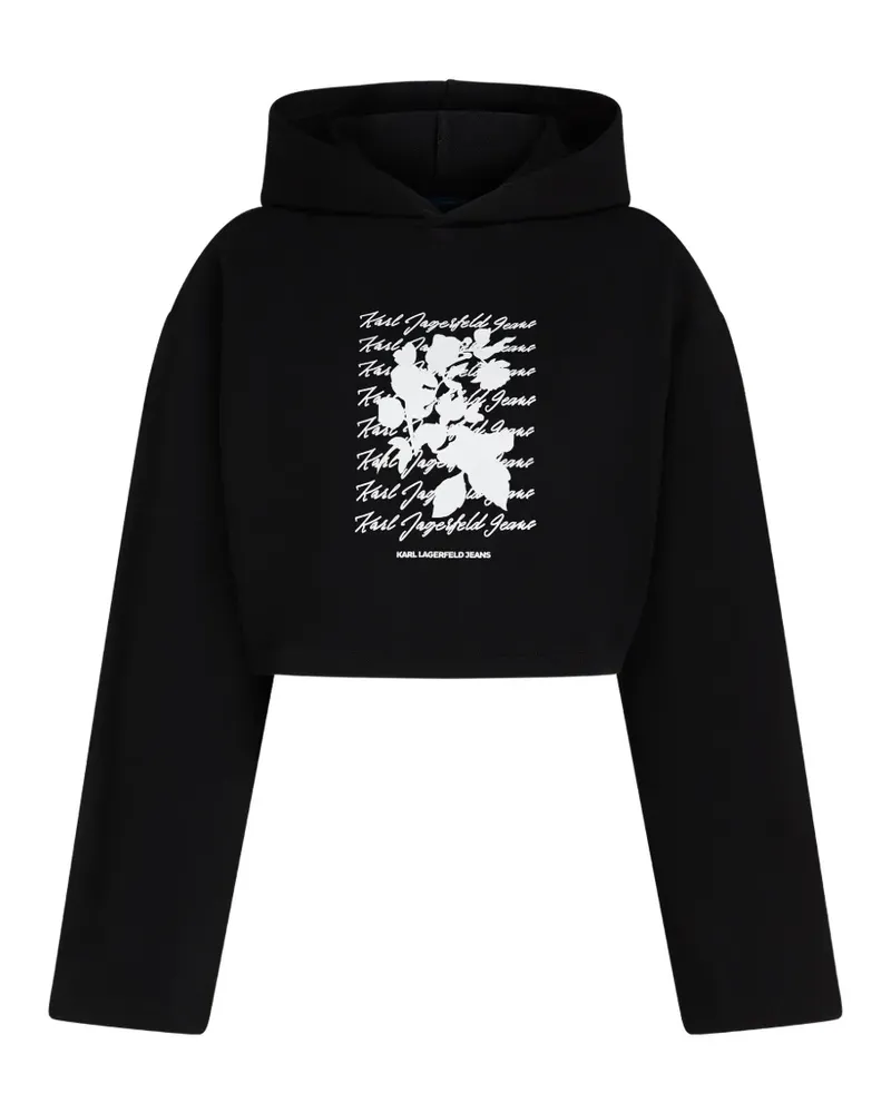 Karl Lagerfeld Hoodie mit beflocktem Blumenprint - Schwarz Schwarz