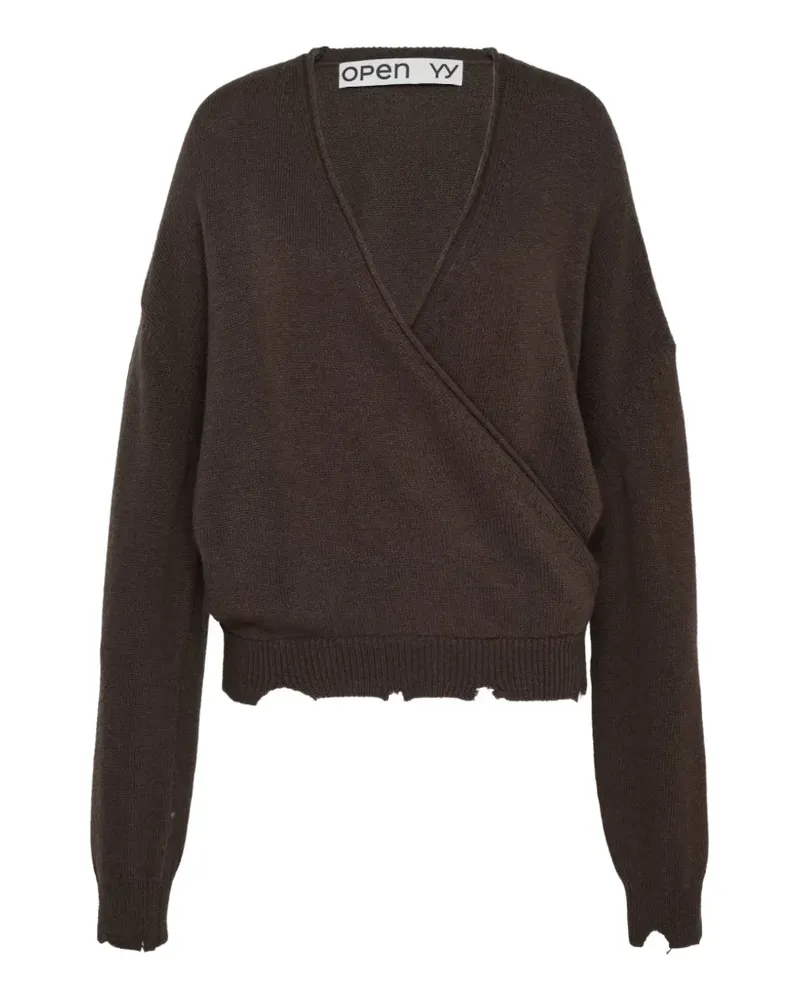 OPEN YY Wickelpullover in Distressed-Optik mit Criss-Cross-Design - Braun Braun