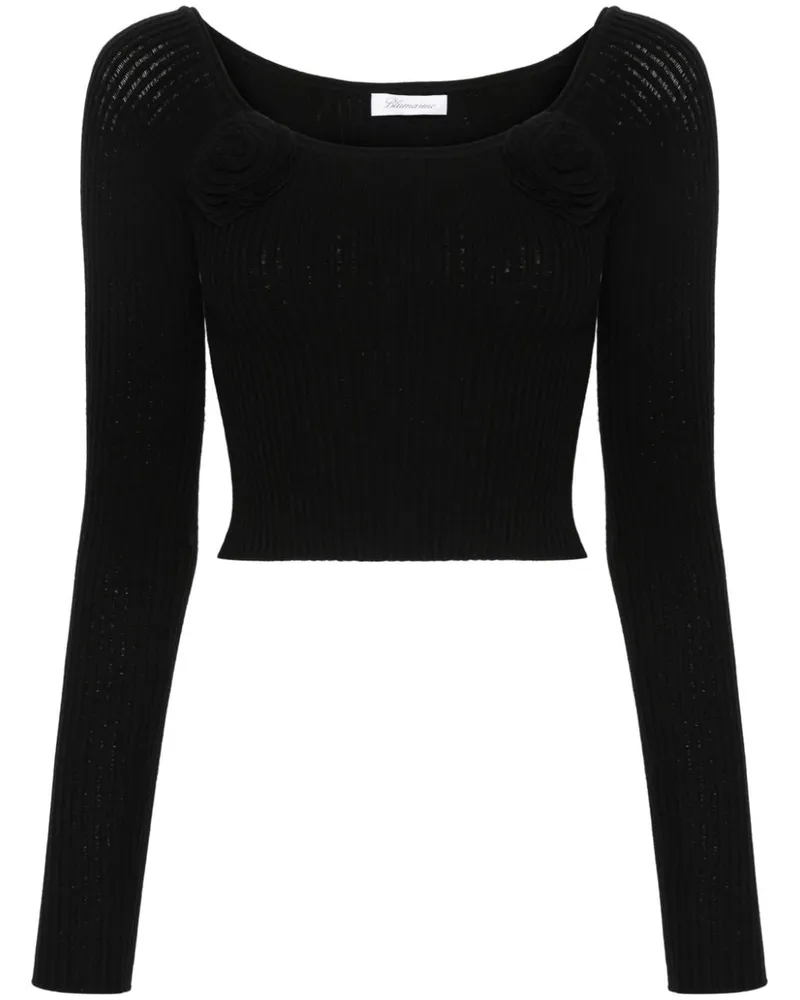 Blumarine Cropped-Pullover mit Blumenapplikation Schwarz