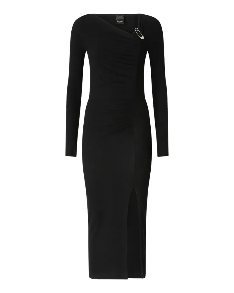 Pinko Gerafftes Midikleid mit Sicherheitsnadel - Schwarz Schwarz