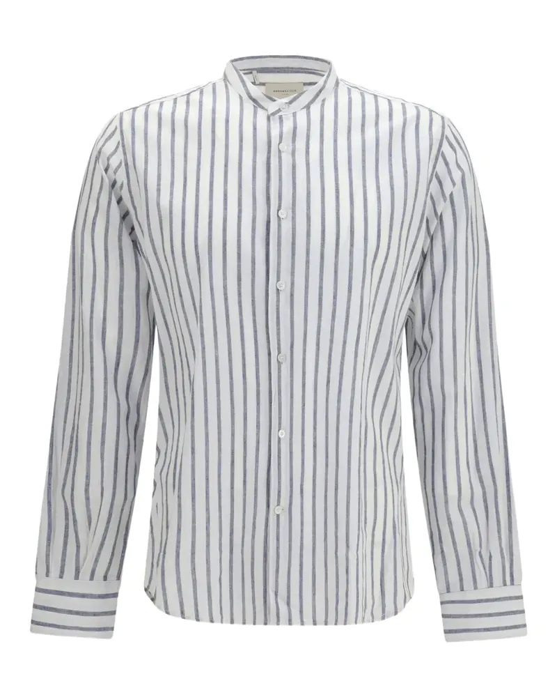Brooksfield vertical-stripe band-collar shirt - Weiß Weiß