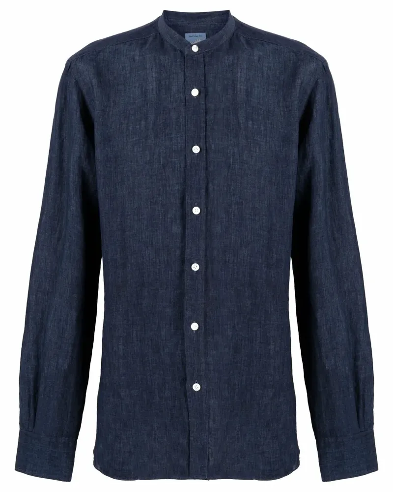 BARBA Leinenhemd mit Stehkragen - Blau Blau