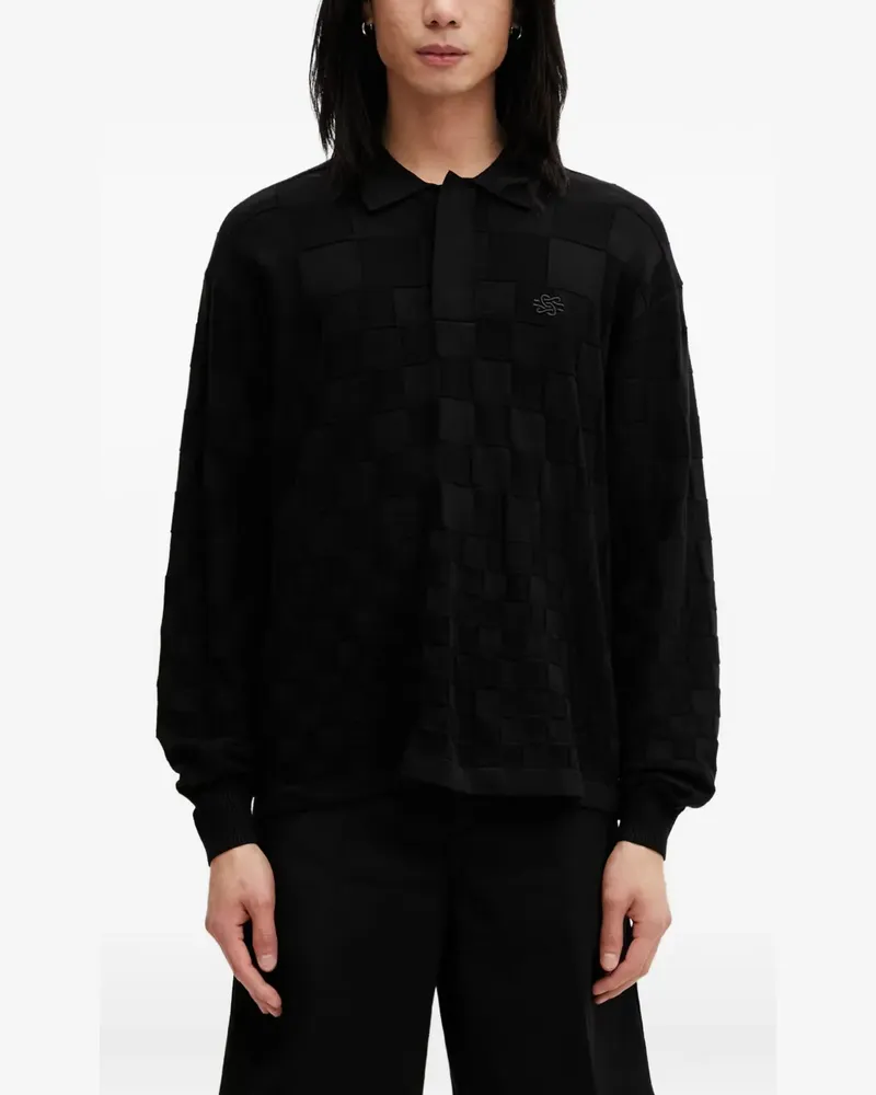 Filling Pieces Rugby check-pattern logo-embroidered sweatshirt - Schwarz Schwarz