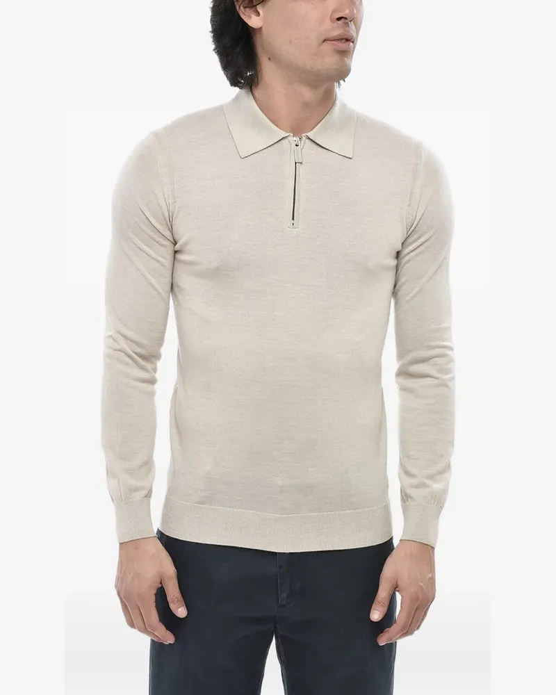 Paolo Pecora Milano Pullover mit kurzem Reißverschluss und Poloshirtkragen - Grau Grau