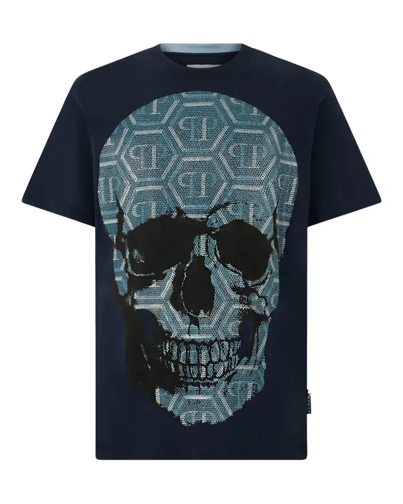 Philipp Plein T-Shirt mit Totenkopfmonogramm - Blau Blau