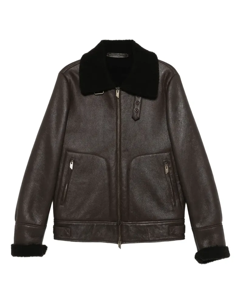 Salvatore Santoro Lederjacke mit Shearling-Kragen - Braun Braun